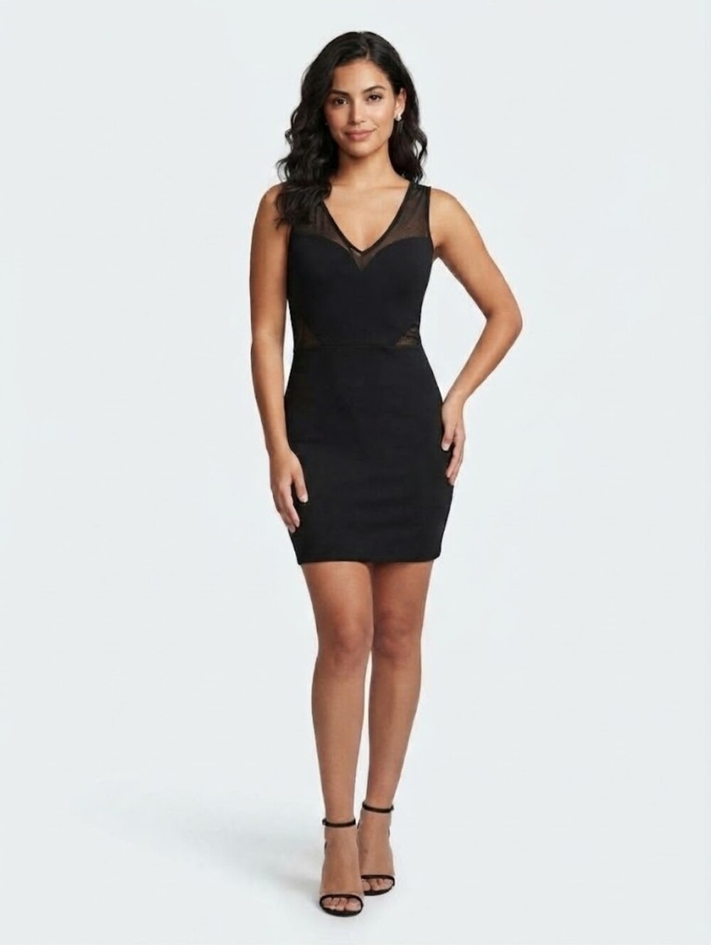 H&M Black Sleeveless Mini Dress with Mesh V-Neck Size M